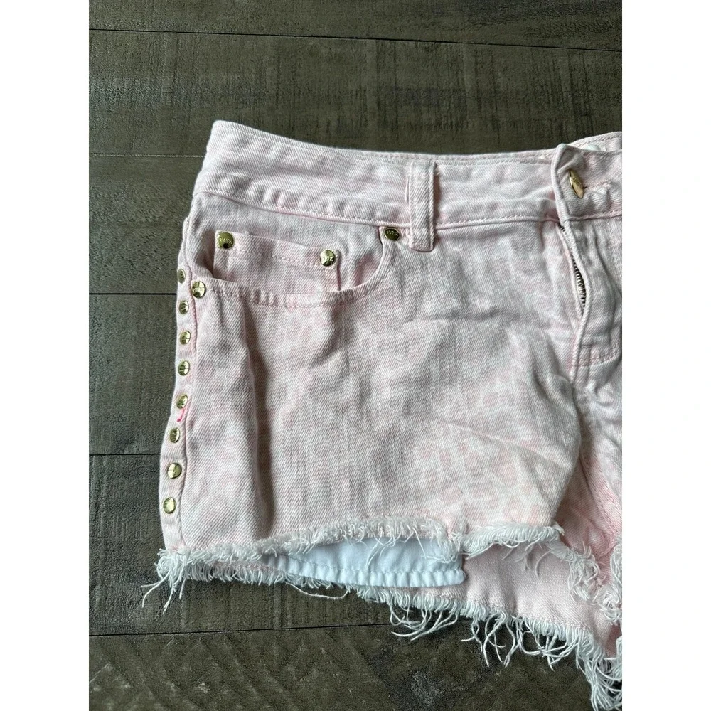 VTG Y2K Victoria's Secret PINK women's pink leopard print studded denim shorts 8 - Picture 3 of 9